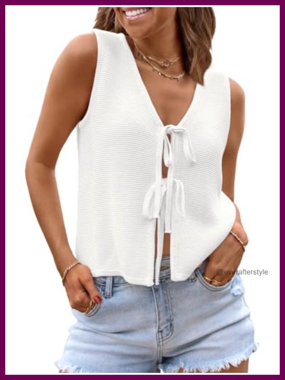 LILLUSORY Tie Front Sweater Vest Crochet Sleeveless V-Neck Tank Top